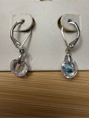 Silver-Tone Clear Crystal Drop Leverback Earrings